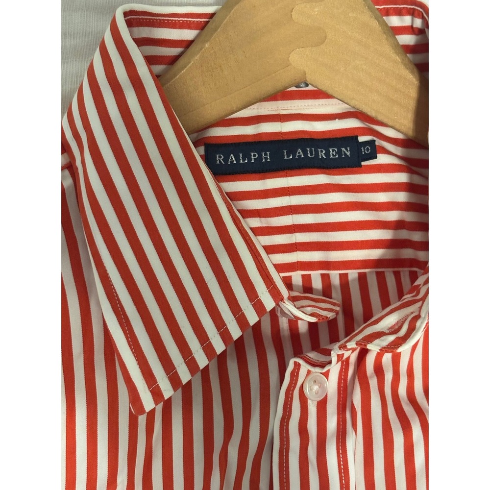 Red and White Striped Button-Up Women's Shirt - Picture 4 of 5